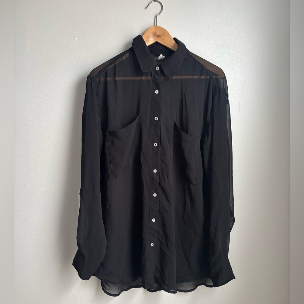 American Apparel Black Sheer Button-Down Shirt